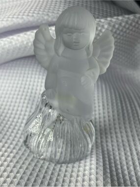 Vintage 1984 Goebel 24% Lead Crystal Frosted & Clear Glass Angel Bell Germany